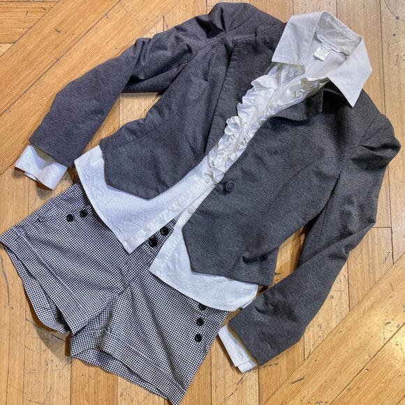 Vtg 90s Y2K tailored cropped blazer preppy Victorian equestrian academia goth M - Picture 1 of 6